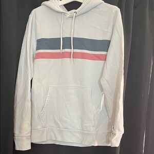 Men's White Hoodie with Blue and Pink Stripe